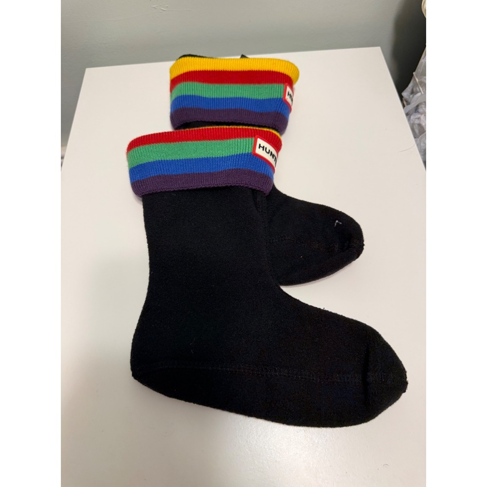 Hunter Kids Rainbow Stripe Fleece Boot Socks Black Medium US 11-13 KAS3425RPY